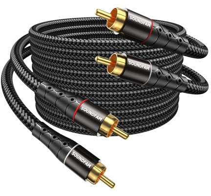 SOUNDFAM 2 Pack RCA Cable 5M Subwoofer Cable Male to Male Compatible for Home Theater, HDTV, Amplifiers, Hi-Fi Systems, Car Audio-Black