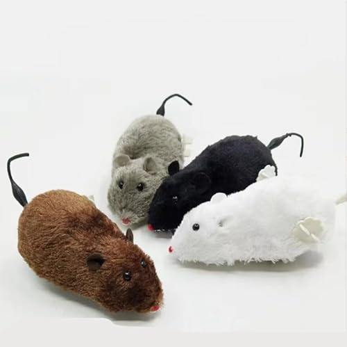 Rzcin Furry Mice Cat Toy Wind Up Realistic Mouse Toys Funny Moving Pet Supplies (1Pc Random Color)