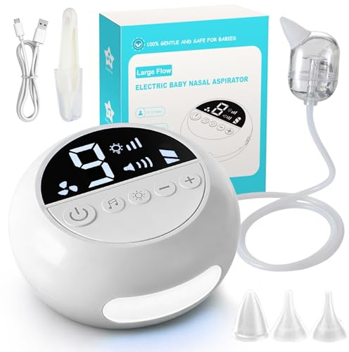 Fizzyo Mouche Bébé Électrique, Aspirateur Nasal Bebe avec 9 Niveaux d'Aspiration et 3 Embouts Silicone, Rechargeable Nettoyeur de Nez avec Musique et Lumière Apaisante pour Nouveau Nés Tout-Petits
