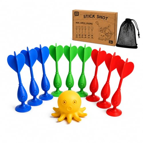 Fléchettes Ventouse Enfant Famille & Amis - 9 Fléchettes + Cible - Jeu d'Adresse Intérieur Type Pétanque - Multijoueur - Cadeau Garçon Fille 6+ - LETSPLAY Stick Shot