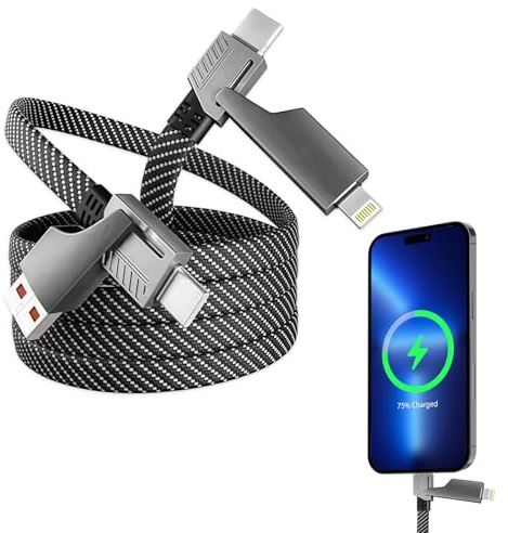 Haxisii 4 In 1 Charger Cable, 1 Pcs 65w Magic John 4 In 1 Charging Cable, 4-In-1 Charging Cables,Universal Multi-Device Cables - Featuring Lightning/Usb-C/Usb-A Connectors(1.5m)
