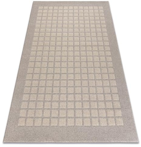 rugsx Wollteppich TEXTURA 488.09.LA110 OSTA - modern - Quadrate, Rahmen geometrisch strukturell grau/beige 135x200 cm