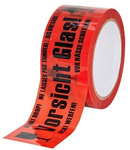 baytronic PP Warn-Klebeband ''Vorsicht Glas'' 66m x 50mm 32? rot (6x Rollen)