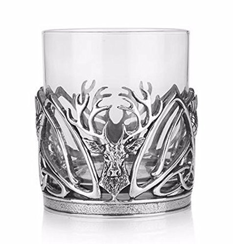 AE Williams Stunning Pewter Stag & Scottish Thistle Whisky Tumbler Glass