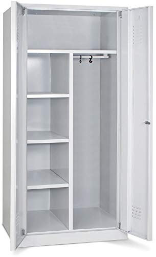 BRB Aktenschrank/Kleiderschrank Kombination, Hutboden, Kleiderstange, Trennwand und 3 Böden, HxBxT 1950x925x420 mm, komplett lichtgrau RAL 7035