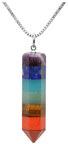 Jovivi 7 Chakra Healing Crystal Gemstone Hexagonal Pointed Reiki Chakra Stone Pendant Necklace Pendulum Jewellery Gifts for Women