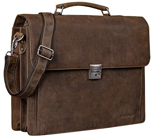 STILORD 'Johann' Klassische Aktentasche Herren Damen Businesstasche für 15,6 Zoll Laptop passend für große DIN A4 Ordner mit Schloss Rinds Leder, Farbe:missouri - braun