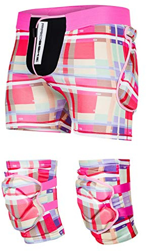 Prosske Protektoren Set Guardian Protektorenshorts Protektorenhose Knieprotektoren Ski Snowboard Inliner Skating Bike - rosa-rot, L
