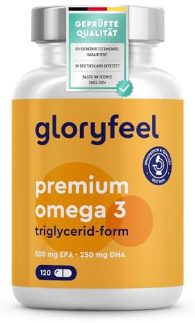 Premium Omega 3 - Forma de Triglicéridos (4 veces más fuerte) - 75% EPA y DHA, Mayor contenido - Ácidos Grasos de Alta Absorción - Cápsulas de aceite de pescado purificadas en laboratorio alemán