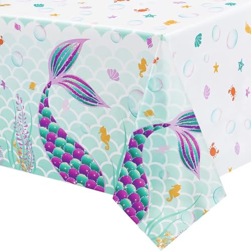 WERNNSAI Meerjungfrau Tischdecke - 1 Stück Wegwerf Gedruckt Kunststoff Tischtuch, Partyzubehör für Kinder Mädchen Geburtstag Baby Shower Meerjungfrau Motto Party Deko