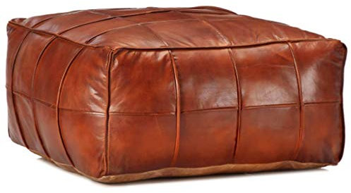 vidaXL Pouf Sitzpouf Sitzhocker Sitzpuff Puff Fußbank Fußhocker Bodenkissen Sitzkissen Kissen Hocker Ottoman Hellbraun 60x60x30cm Echtes Ziegenleder