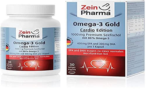 ZeinPharma Omega-3 Gold Cardio Edition - 400 mg EPA, 300 mg DHA, Softgelkapseln mit hochwertigen Fettsäuren