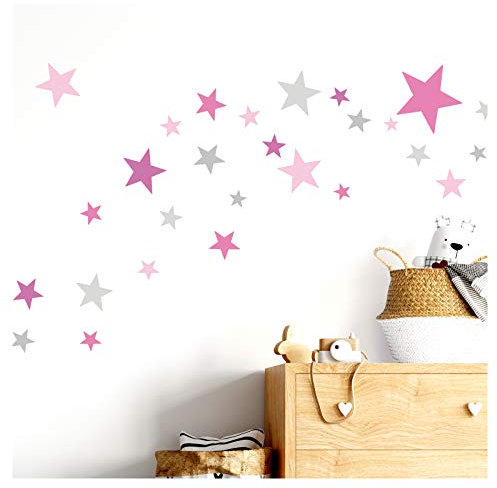 Little Deco Wandtattoo 60 Sterne Kinderzimmer Mädchen Stars I pink rosa grau I viele Farben Wandaufkleber Wandsticker Set bunt selbstklebend DL409