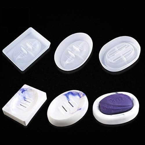 FineInno 3 Pcs Resin Mold Soap Dish With Drain - Oval Plate Epoxy Casting Silicone Mould for Storage Tray Holder and Bar Soap
