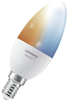 LEDVANCE Smarte LED-Lampe mit Bluetooth Mesh Technologie, E14, Dimmbar, Lichtfarbe änderbar (2700-6500K), ersetzt Glühlampen mit 40W, steuerbar mit Alexa und Google, SMART+ Candle TW, 1er-Pack