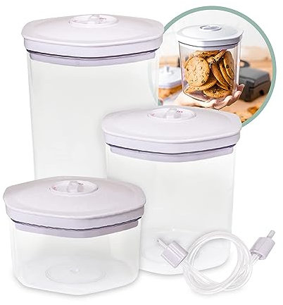 Avid Armor 3 Piece Vacuum Food Container Set for Home Kitchen with Accessory Hose in 2L, 1.4L, and 0.7L Sizes BPA Free