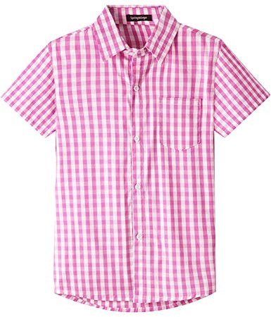 Spring&Gege Camicia a Maniche Lunghe da Ragazzo in Popeline Scozzese con Bottoni