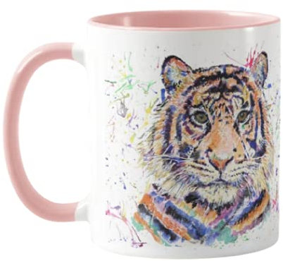 Vixar Tazza da tazza colorata ad acquerello con motivo tigre, idea regalo, compleanno, lavoro, ufficio, tè, caffè, rosa