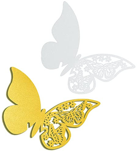 50 Pezzi Segnaposto Matrimonio, Segnaposto Matrimonio Farfalla, Decorazioni Segnaposto Battesimo, per Tavolo da Pranzo, Matrimoni, Feste e Decorazioni per la Casa, Compleanni (Bianco e Giallo)