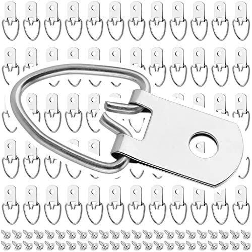 SHEUTSAN Confezione da 300 ganci ad anello a D da 3,25 cm, resistenti ganci ad anello a D con viti, 1 foro ganci ad anello a D, soluzioni per appendere orologi, punto croce, dipinti