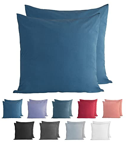 Komfortec 100% Baumwolle Kissenbezüge 2er Set 80x80 cm, Superweicher Premium Jersey Kopfkissenbezug 150 g/m², Kissenhülle, Petrolblau