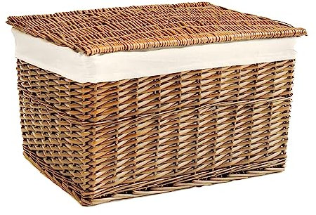 Arthur Cameron - Lined Wicker Hamper with Removable Lid & Cotton Lining - Perfect for Bathroom, Living Room or Bedroom Storage - Storage Basket with Lid, Large Storage Box (Natural, Medium)