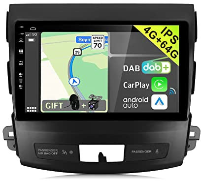 YUNTX Android 14 2 DIN Radio Coche para Mitsubishi Outlander/Peugeot 4007/Citroen C-Crosser-[Incorporado Dab/Inalámbrico CarPlay/Android Auto/DSP]-[4G+64G]-Mic&Cámara-Autoradio con Mandos Volante/USB