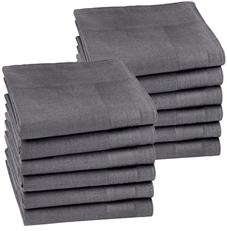 HOULIFE Herren Taschentücher - Stofftaschentücher Damen, Einfarbige Taschentücher Stoff aus Reiner 60S Baumwolle für Alltagsgebrauch Hochzeit, 40x40cm/16x16’’ (Dunkelgrau, 12 Stücke)