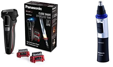 Panasonic ES-LL41 Hybrid-Rasierer, 3in1-Rasierer zum Rasieren, Trimmen und Stylen, 2 Aufsätze, schwarz & Nasen/Ohrhaarschneider ER-GN-30K mit Batteriebetrieb