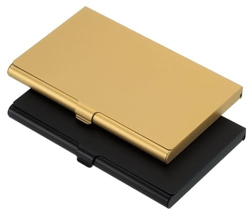PATIKIL 2Stk.Visitenkartenetui, Aluminium-Metall-Kartenetui, professionelles Slim Pocket-Kartenetui für Visitenkarte, Kreditkarte, Orange, Schwarz