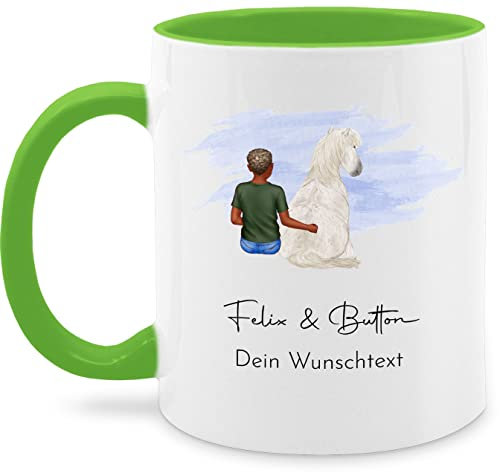 Tasse Tassen 325ml - Pferd Pferde - Pferdejunge - 325 ml - Hellgrün - personalisierte und reiter pferdetasse pferdeliebhaber mensch kindertasse zum selber gestalten text pferdetassen pferdefan