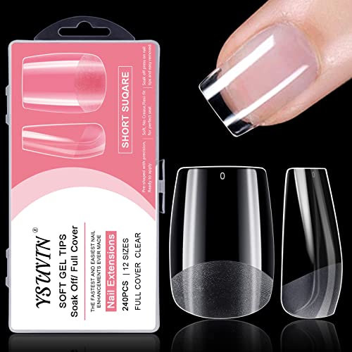 YSUVIN Capsule Americaine Ongle, 240PCS Carré Court Capsules Ongles 12 Tailles Différentes Artificiel Faux Ongles Pose Americaine Couverture Complète Pour Prothésiste Ongulaire Salons de Manucure