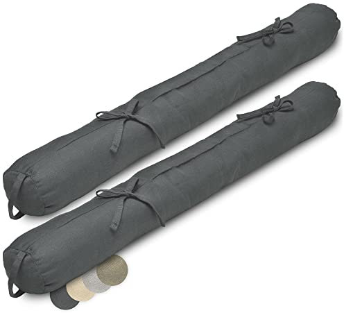 Beautissu 2X Boudin Bas de Porte 90 cm Anthracite – Bas de Porte Isolant Anti Froid & Anti Bruit 90x10 cm – Boudin de Fenêtre avec Passant pour Porte, Fenêtre et Porte de Jardin – Viento
