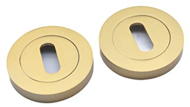 Oval Profile Round Concealed Escutcheon Keyhole Covers with Screws in Various Finishes (Satin Brass)