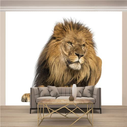 GIVLWF Papier Peint de Lion Mâle Adulte, Fond Blanc Panoramique Déco Mural pour Salon Chambre D'Enfant Décoration Murale - 150 x 105 cm