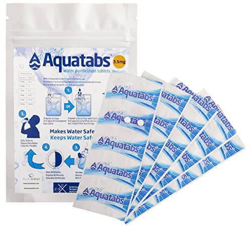 Aquatabs Water Purification Tablets 3.5 MG x 50, Water Filter System for Drinking While Hiking, Backpacking, Camping, Emergencies, Survival Kits, and Home-Use.1 Tablet Cleans 500ml - 1 litre (1)