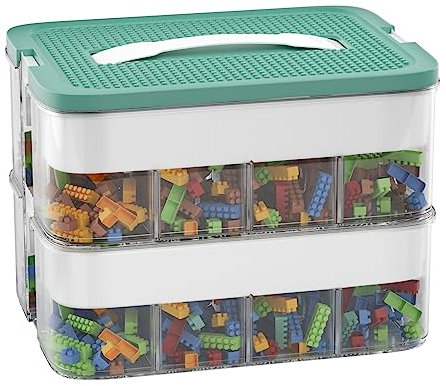 POSHIGE Stackable Toys Organizer Storage Case, Stackable Storage Container with 32 Big Compartments, Storage Box Compatible with Lego Storage Organizer, Calico Critter, Hot Wheels, Mini Toy Figures