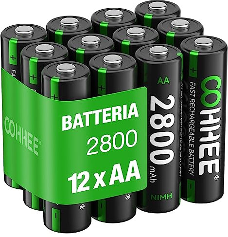 OOHHEE Batterie AA Ricaricabili 12 Pezzi, 1200 Tech aa Batterie, Ni-MH 2800mAh HR06 Batteria, Bassa autoscarica 1.2V AA Batteria, con 3 x Scatole di Protezione Batteria
