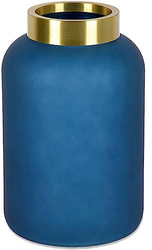 Jarron 23cm Azul Cristal Opaco Top Metal Dorado Fil Jarrones, centros Decorativos Cristal/Metal 14.2 * 23 * 14.2 Presume de casa