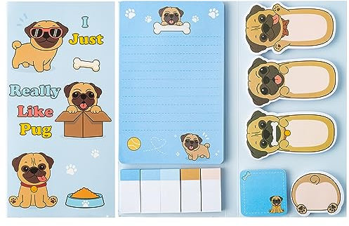 A1DIEE 550 Blätter Mops Haftnotizen Set Kartoon Hund Bündel Notizzettel Beschreibbare Klebezettel Selbstklebende Haftzettel Bürobedarf zurück zur Schule Geschenke für Schüler Studenten Lehrer