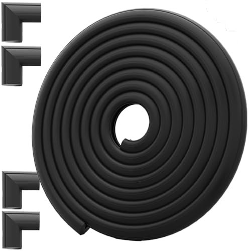 Safety Baby Edge Corner Guards Protector Set, 2.3M/7.5ft Edges Protector + 4 Corner Guards for Kids Foam, Furniture and Tables Child Baby Proof Bumpers, Pre-Taped for Direct Use Black