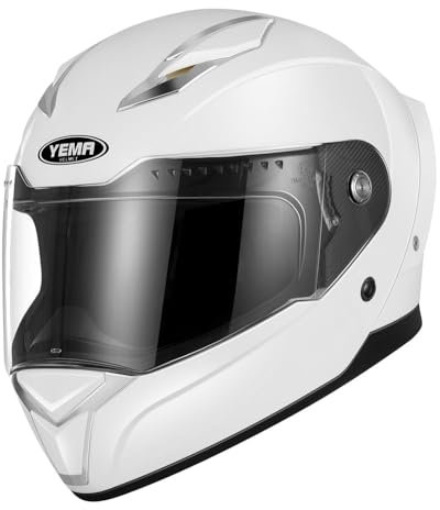 Motorradhelm Integralhelm Rollerhelm Fullface Helm - YEMA YM-850 Sturzhelm ECE mit für Damen Herren Erwachsene,Weiß-L
