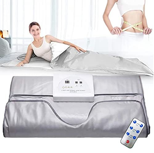 CYMYYDS Couverture de Sauna 2 Zones Infrared Sauna Blanket Couverture Chauffante avec Télécommande, Professionnel Detox Therapy Anti Aging Beauté Machine, 180x80cm,Silver