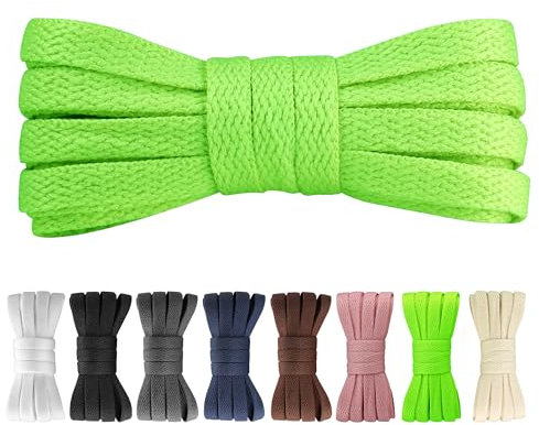 Yusimu Cordones Planos Verde Fluorescente para Zapatillas Deportivas, 8mm de Ancho, Cómodos y Resistentes, Ideal para Correr o Uso Diario, 60 cm - 1 Par