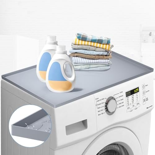 Washer and Dryer Top Protector Mat,60*50cm Silicone Rubber Mat for Laudry Machine & Dryer,Non Slip Heavy Duty Waterproof Washable Top Cover Pad for Home Kitchen Laundry Room