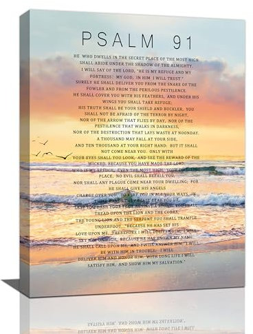 Bogosip Psalm 91 Wandkunst, Psalm 91, Poster, Bilder, Wanddekoration, Psalmen, Schild, Leinwanddrucke, Gemälde, Schrift, Bibelvers, Rahmen, Kunstwerk für Gebet, Schlafzimmer, Wohnzimmer, Badezimmer,