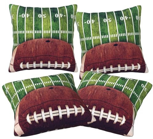 American Football Feld und Ball bedruckte Dekokissenbezüge, 50 x 50 cm, 4 Stück