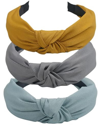 scicent Haarband 3 Stück Haarreif Damen Mehrfarbig Haarreifen Eelastische Breit Haarband Stoff Turban Knoten Gestrickte Stirnbänder für Frauen Mädchen - 11411
