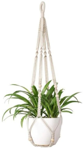 2 Packs Macrame Plant Hangers, Boho Style Plant Hangers Indoor with 4 Hanging Hooks, 100% Cotton Degradable Rope Plant Hanger, 90cm Ceiling Plant Holder for Garden, Office, Home Decoration (Beige)