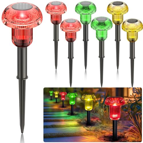 AGOTD Solarleuchten für außen, Solar Pilzlampe 6 Stück, Solar Wasserdichte Gartenleuchten für Outdoor, Weg, Terrasse Gärten, Innenhöfe, Rasenflächen (Rot Gelb Grün)